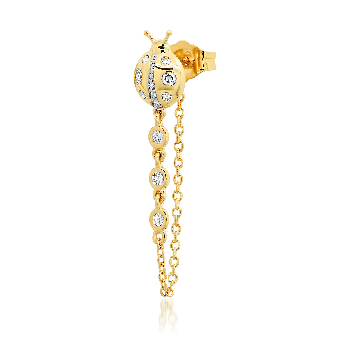 14K Yellow Gold Diamond Ladybug Stud with Diamond Chain
